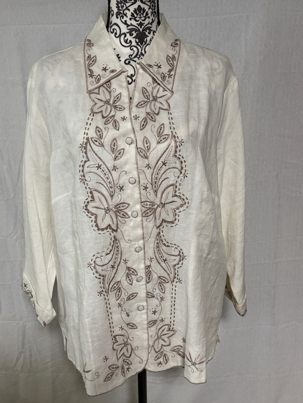 Carole Little White Linen Embroidery Button Front 3/4 Sleeve Lined Jacket
1X